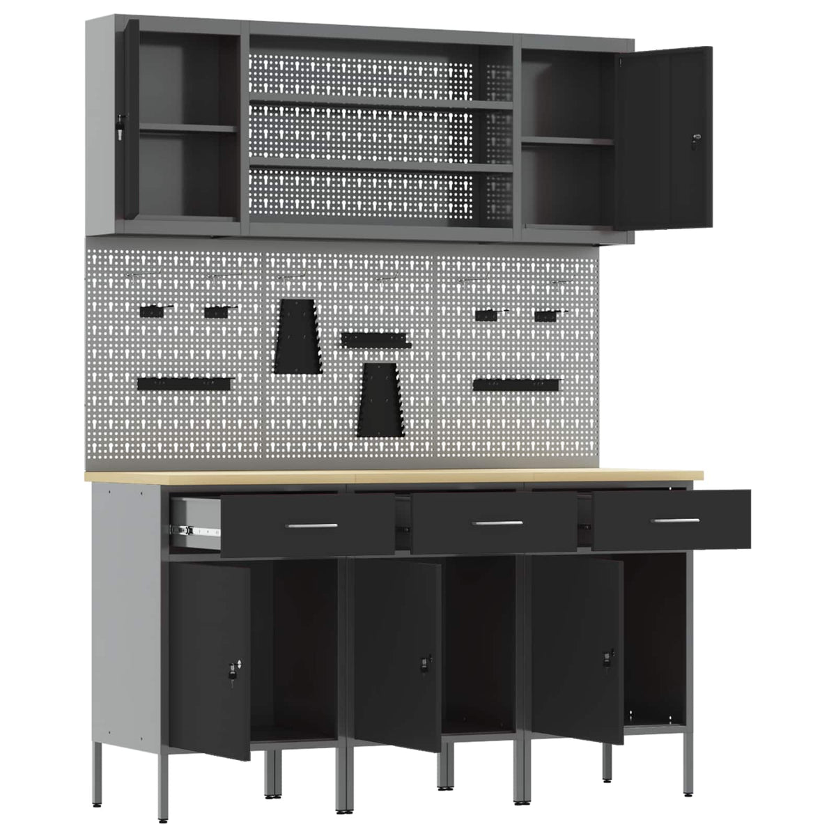 Werk kast met lade 7 pcs Zwart Engineered hout en staal