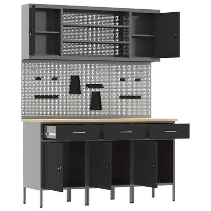 Werk kast met lade 7 pcs Zwart Engineered hout en staal