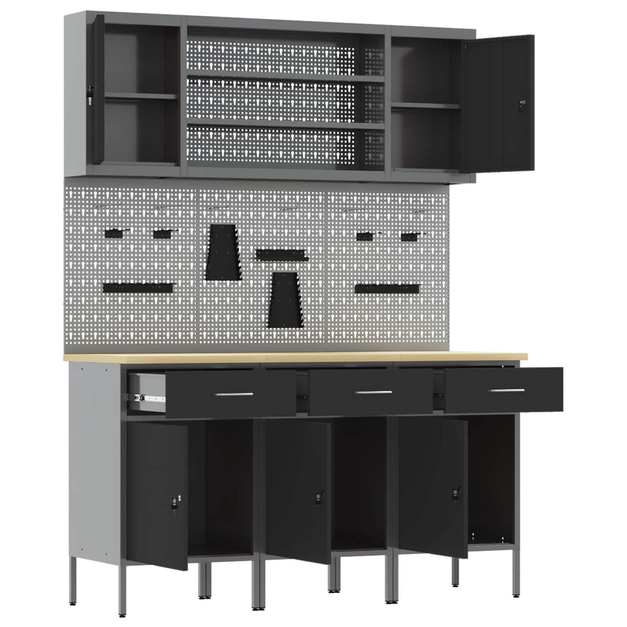 Werk kast met lade 7 pcs Zwart Engineered hout en staal