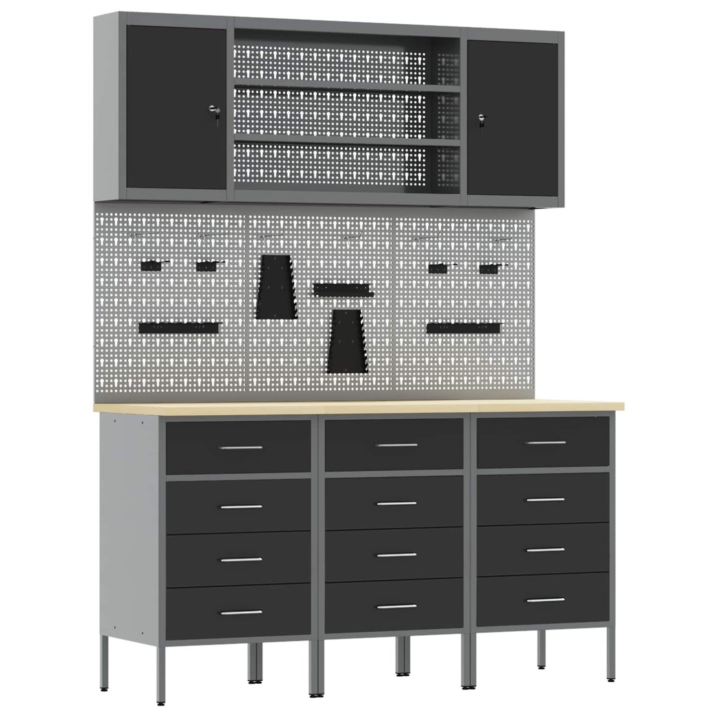 Werk kast met lade 7 pcs Zwart Engineered hout en staal