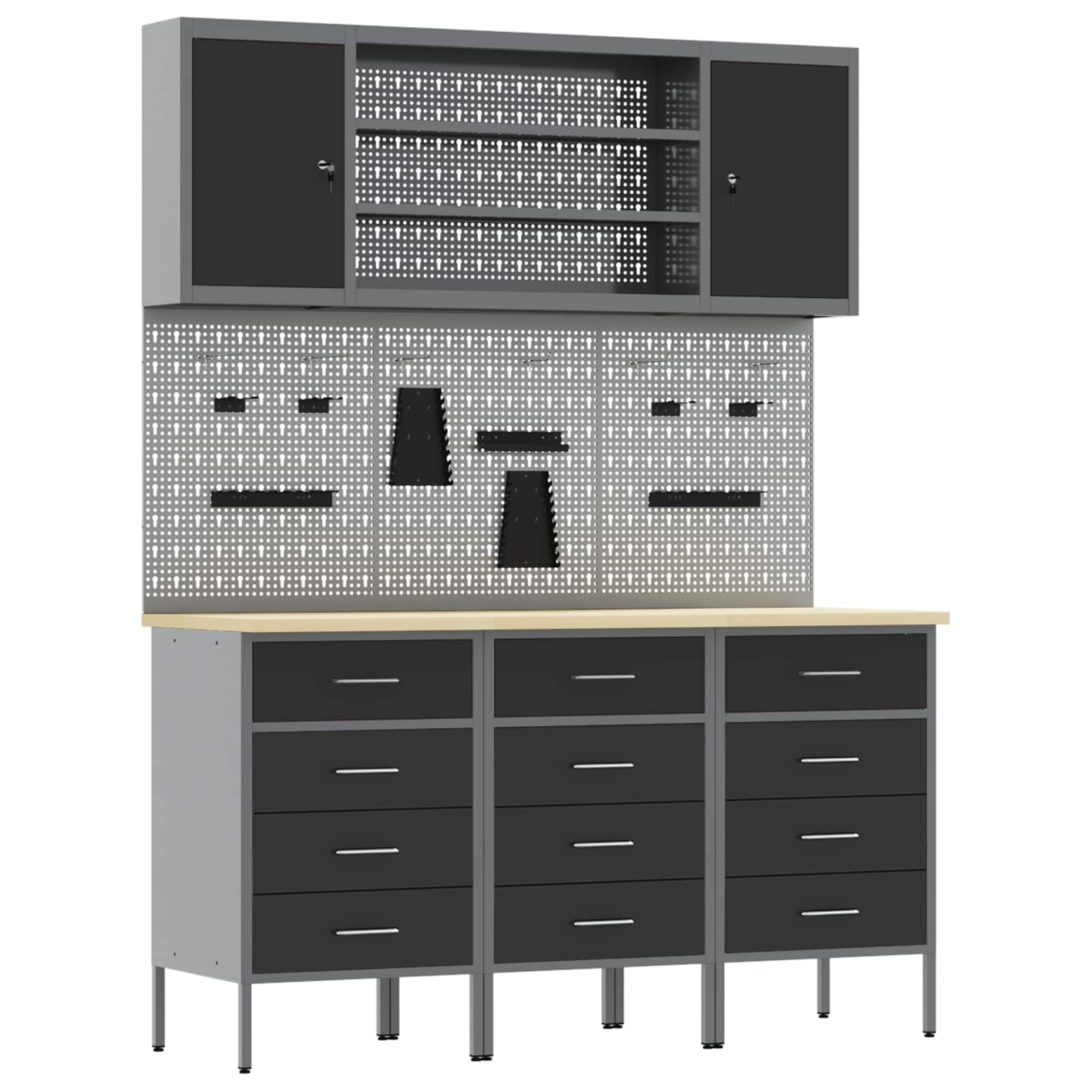 Werk kast met lade 7 pcs Zwart Engineered hout en staal