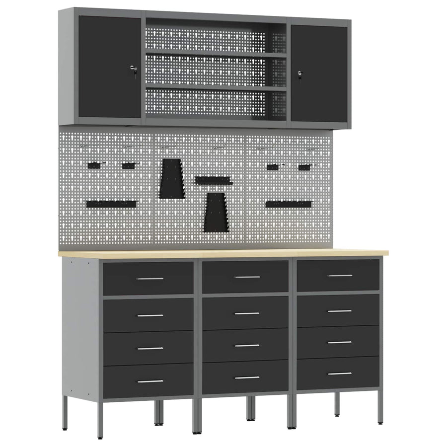Werk kast met lade 7 pcs Zwart Engineered hout en staal