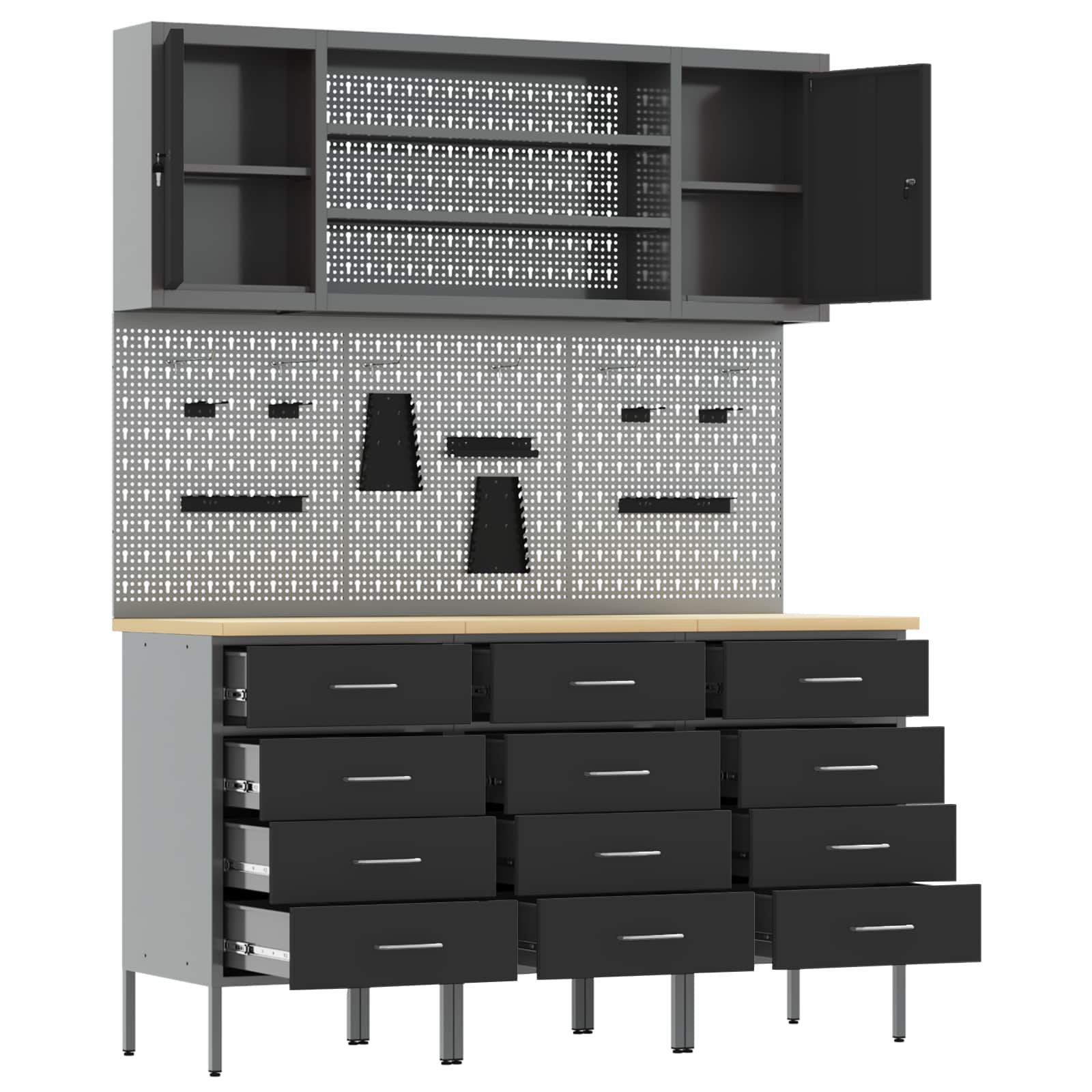 Werk kast met lade 7 pcs Zwart Engineered hout en staal