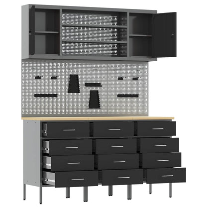 Werk kast met lade 7 pcs Zwart Engineered hout en staal