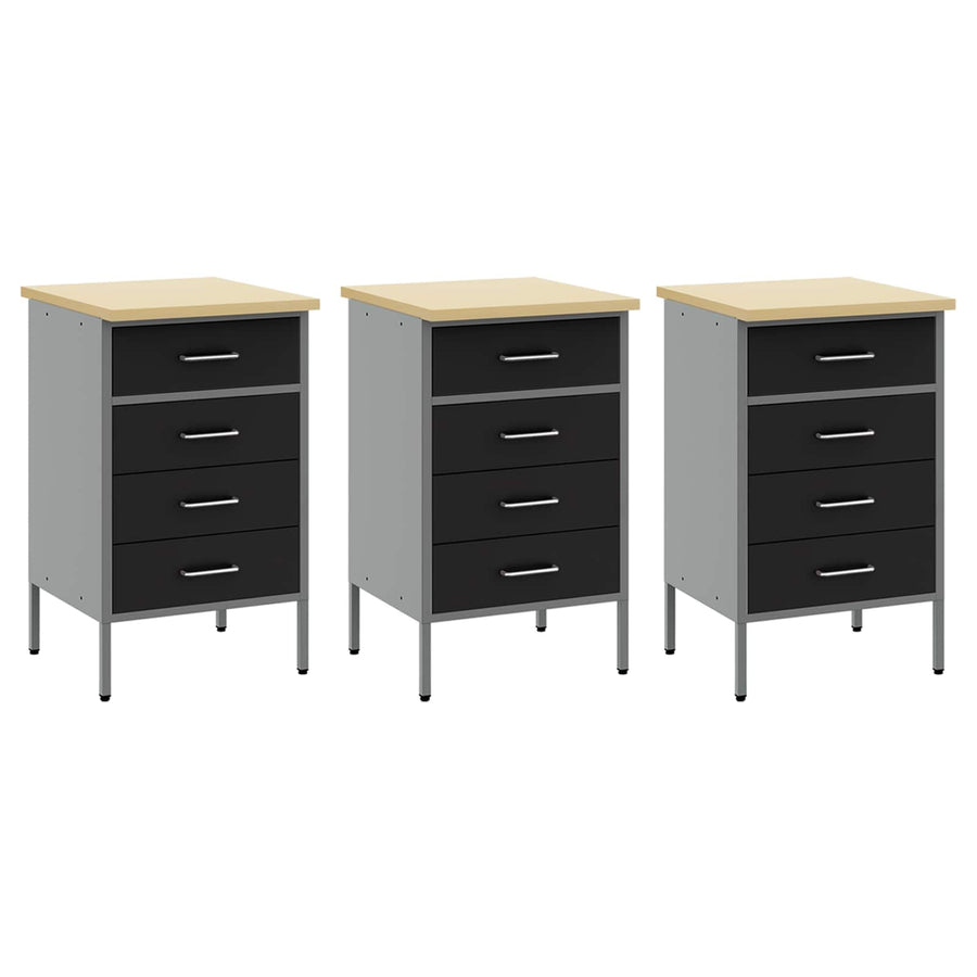 Werk kast met lade 7 pcs Zwart Engineered hout en staal
