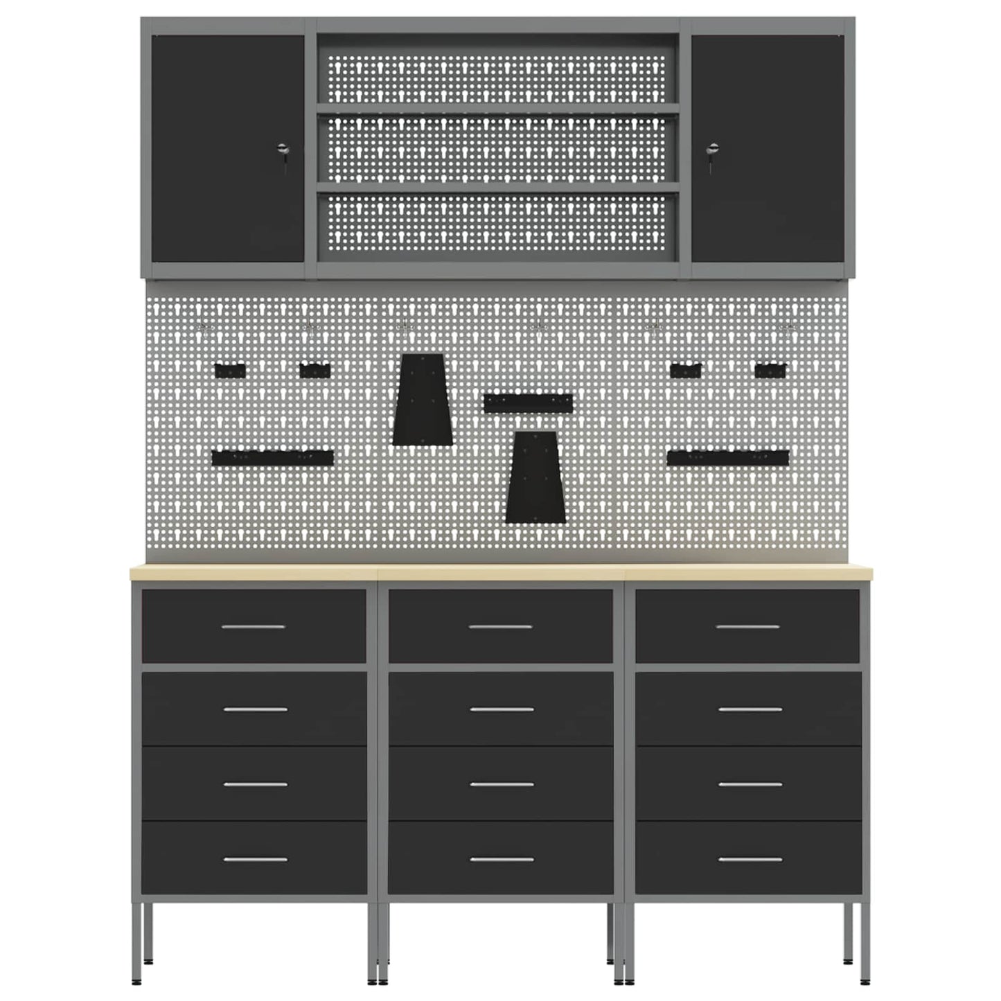 Werk kast met lade 7 pcs Zwart Engineered hout en staal