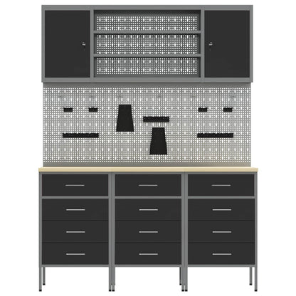 Werk kast met lade 7 pcs Zwart Engineered hout en staal