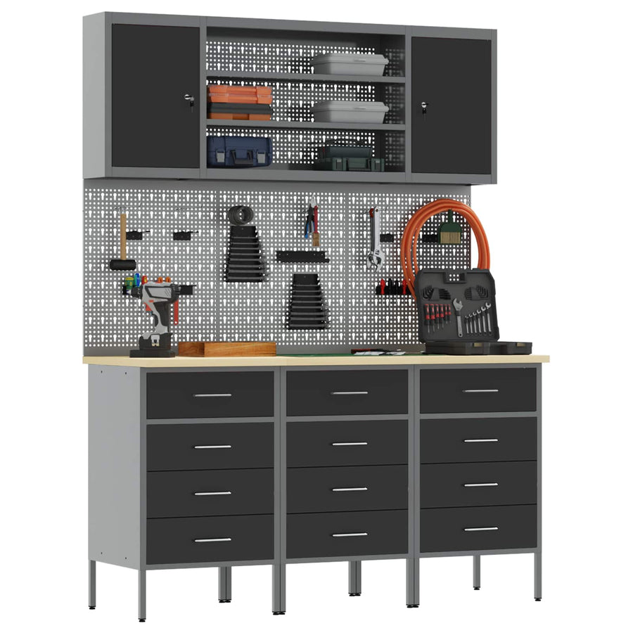 Werk kast met lade 7 pcs Zwart Engineered hout en staal
