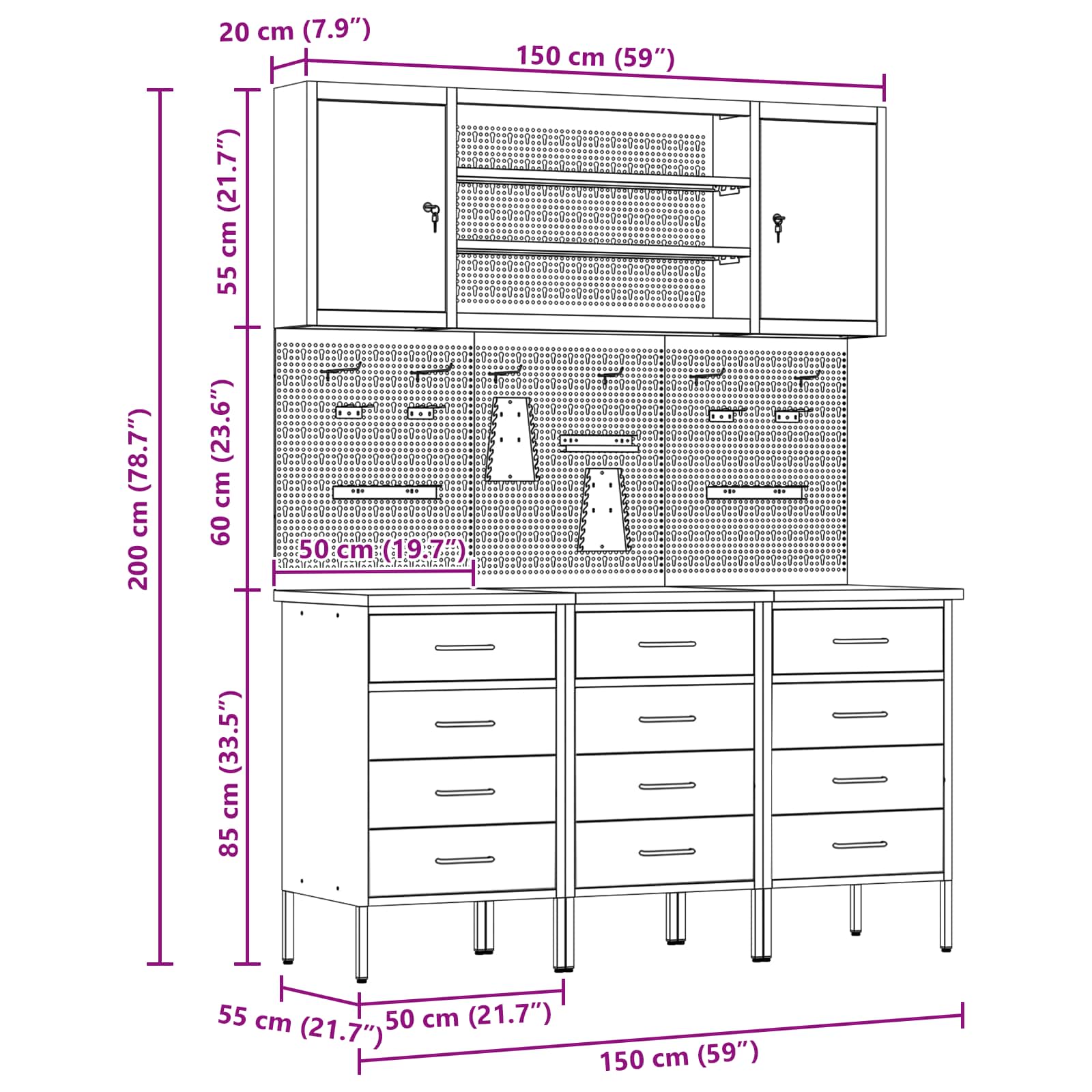 Werk kast met lade 7 pcs Zwart Engineered hout en staal