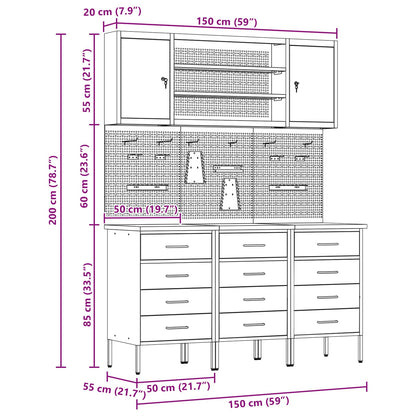 Werk kast met lade 7 pcs Zwart Engineered hout en staal