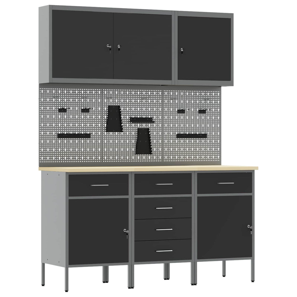 Werk kast met lade 8 pcs Zwart Engineered hout en staal