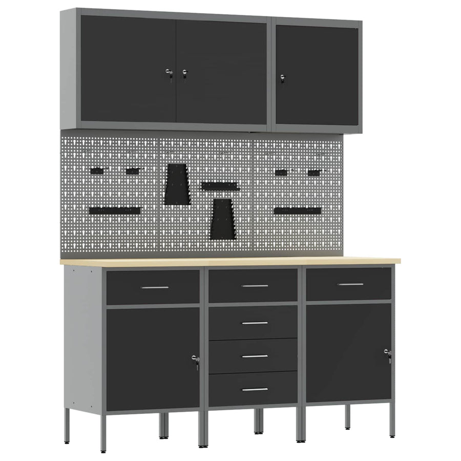 Werk kast met lade 8 pcs Zwart Engineered hout en staal