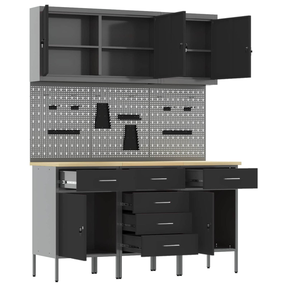 Werk kast met lade 8 pcs Zwart Engineered hout en staal