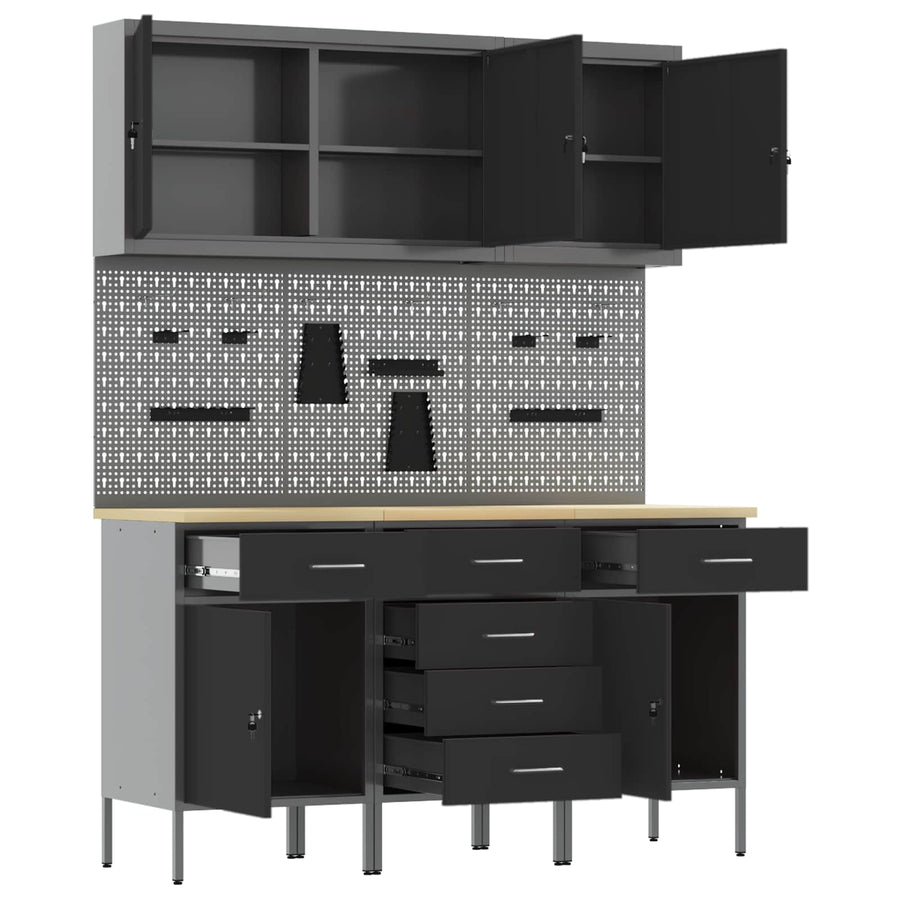 Werk kast met lade 8 pcs Zwart Engineered hout en staal