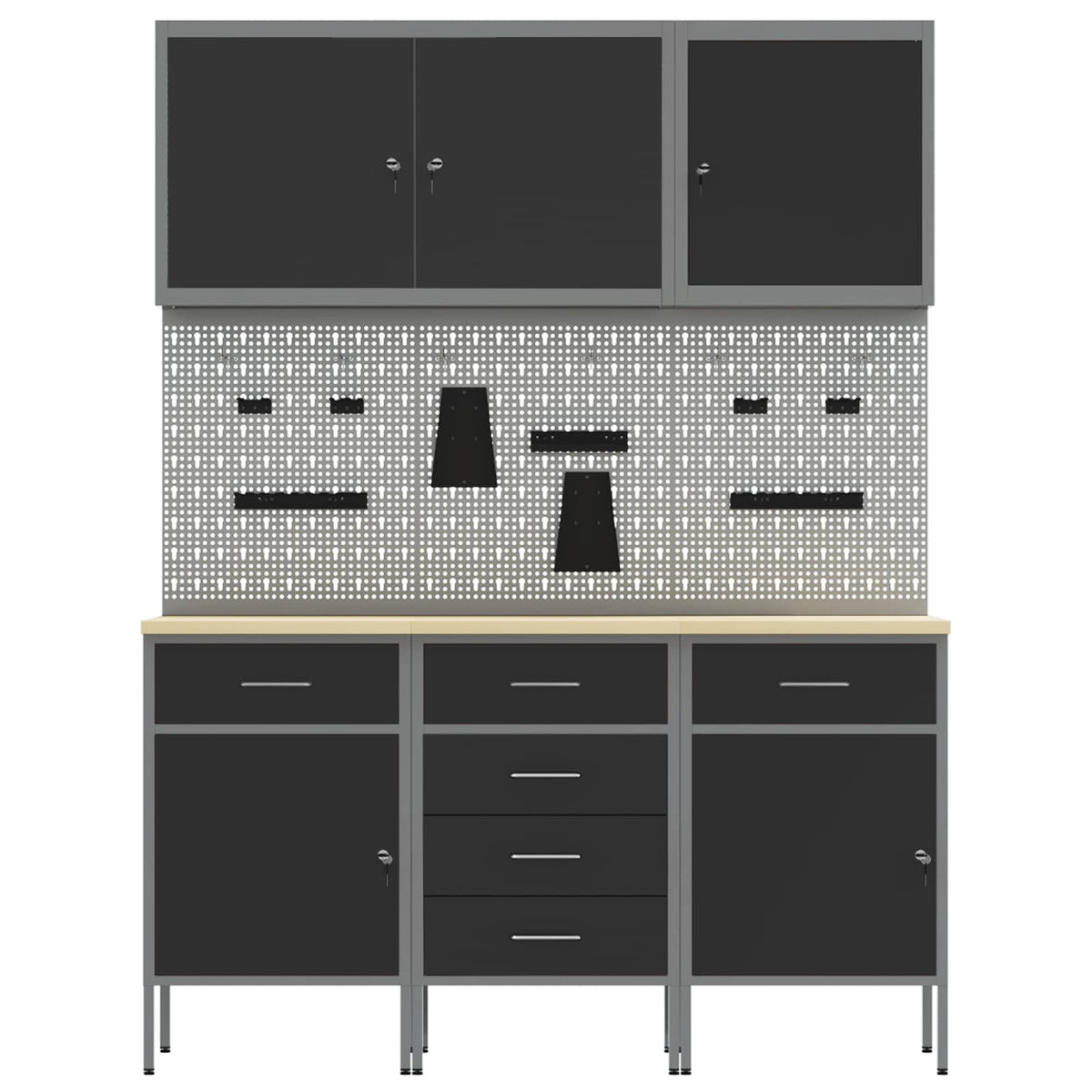 Werk kast met lade 8 pcs Zwart Engineered hout en staal