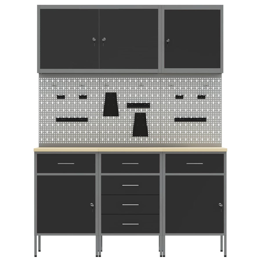 Werk kast met lade 8 pcs Zwart Engineered hout en staal