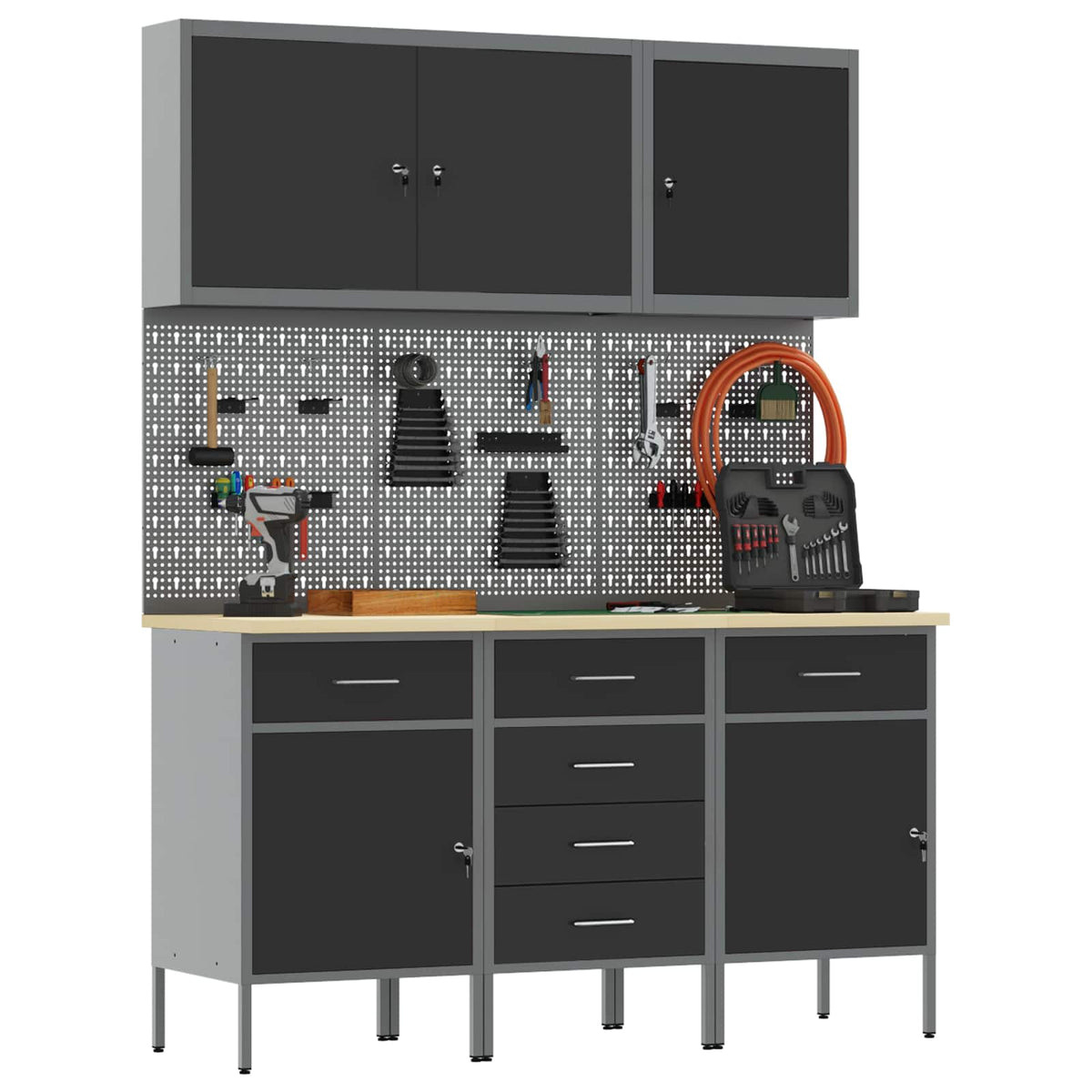 Werk kast met lade 8 pcs Zwart Engineered hout en staal