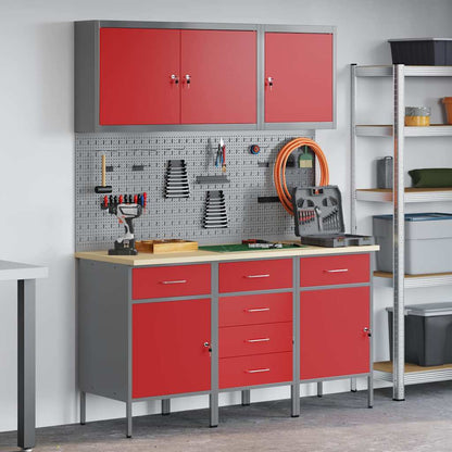 Werk kast met lade met slot 8 pcs Rood Engineered hout en staal