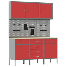 Werk kast met lade met slot 8 pcs Rood Engineered hout en staal