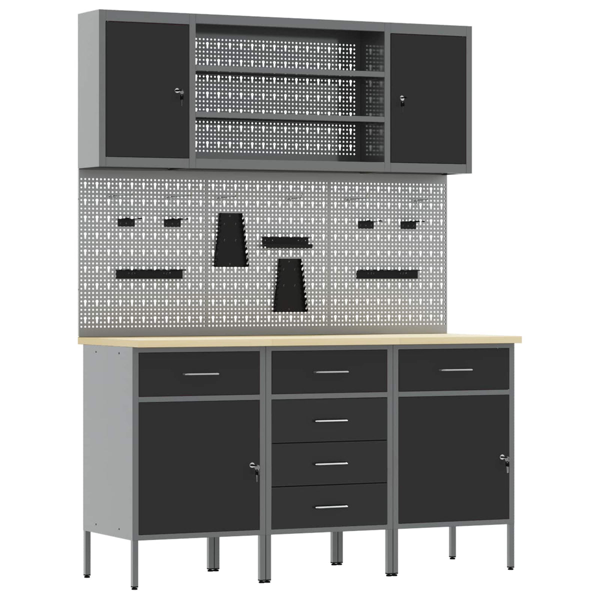 Werk kast met lade 7 pcs Zwart Engineered hout en staal