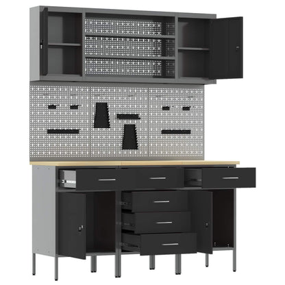 Werk kast met lade 7 pcs Zwart Engineered hout en staal