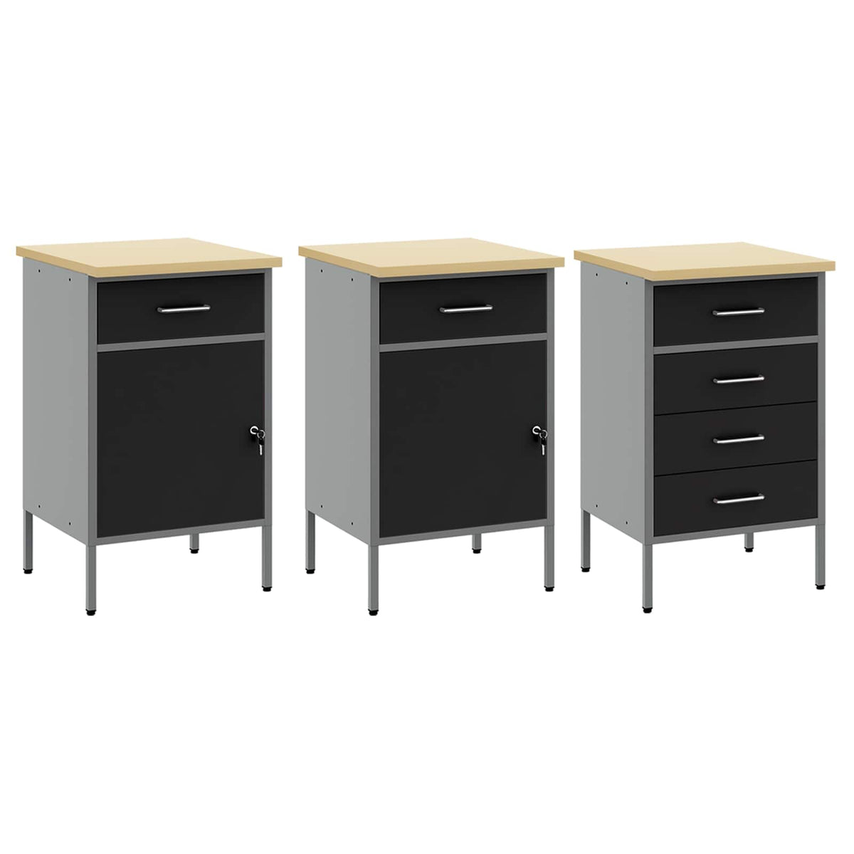 Werk kast met lade 7 pcs Zwart Engineered hout en staal