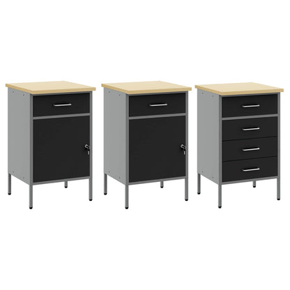 Werk kast met lade 7 pcs Zwart Engineered hout en staal
