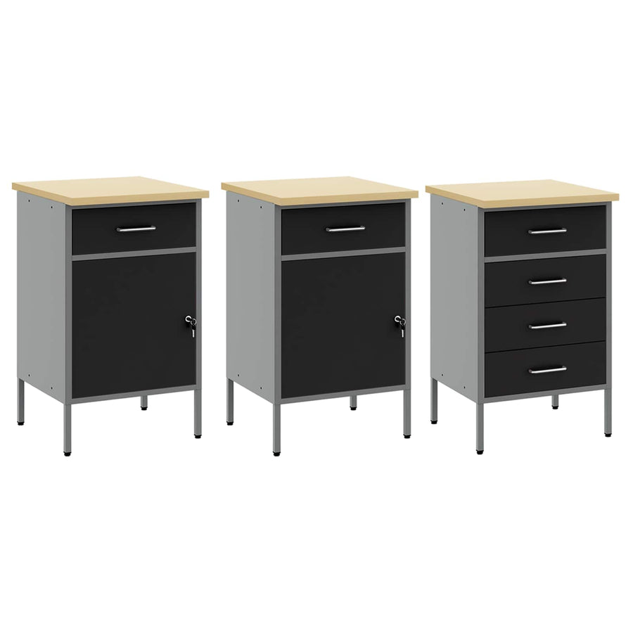 Werk kast met lade 7 pcs Zwart Engineered hout en staal