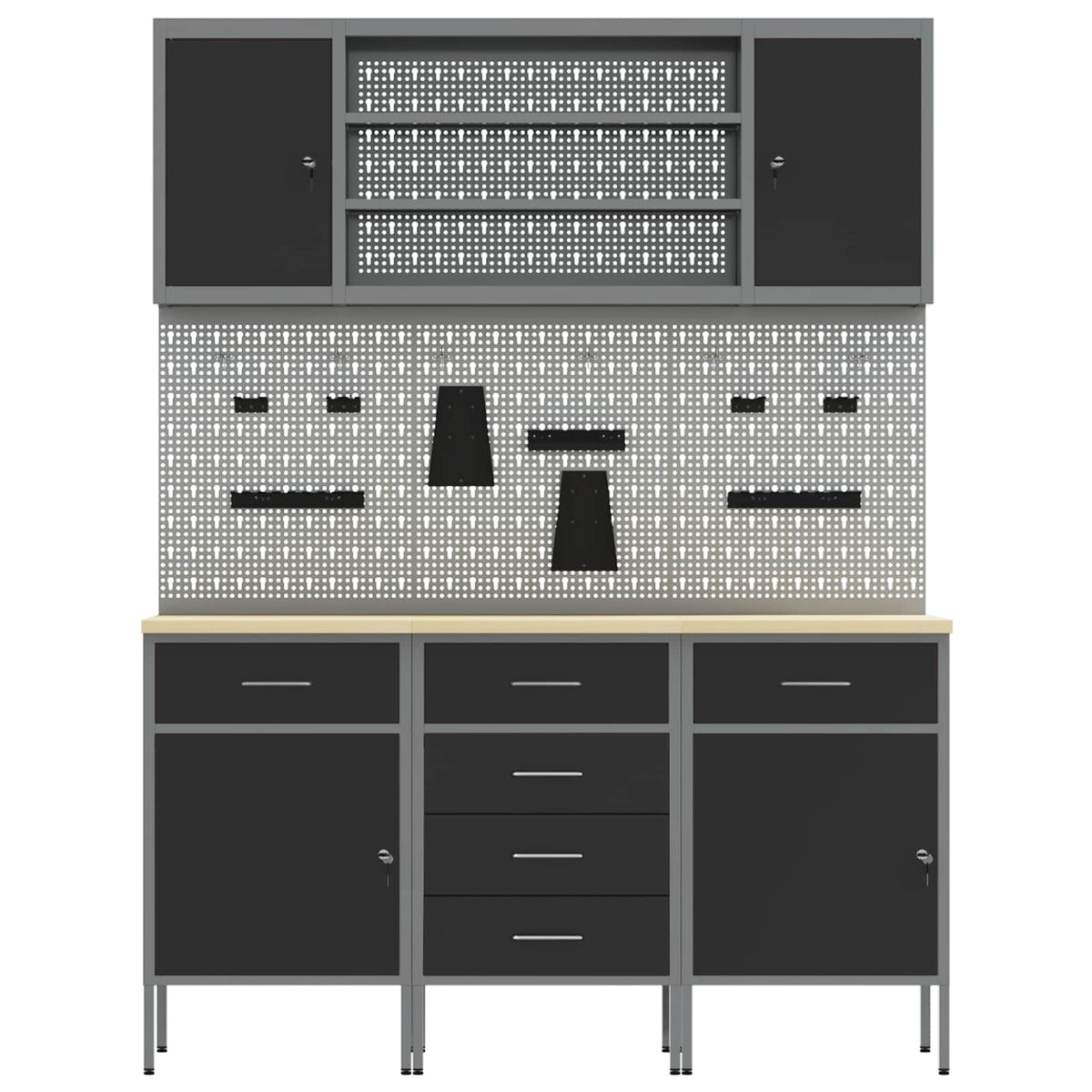 Werk kast met lade 7 pcs Zwart Engineered hout en staal