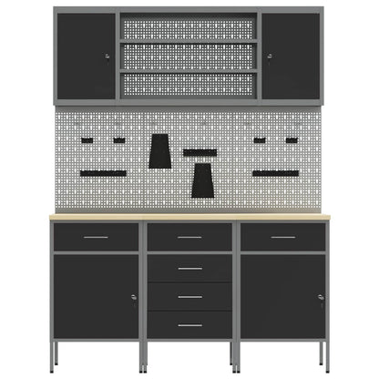 Werk kast met lade 7 pcs Zwart Engineered hout en staal