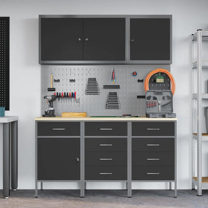 Werk kast met lade 8 pcs Zwart Engineered hout en staal
