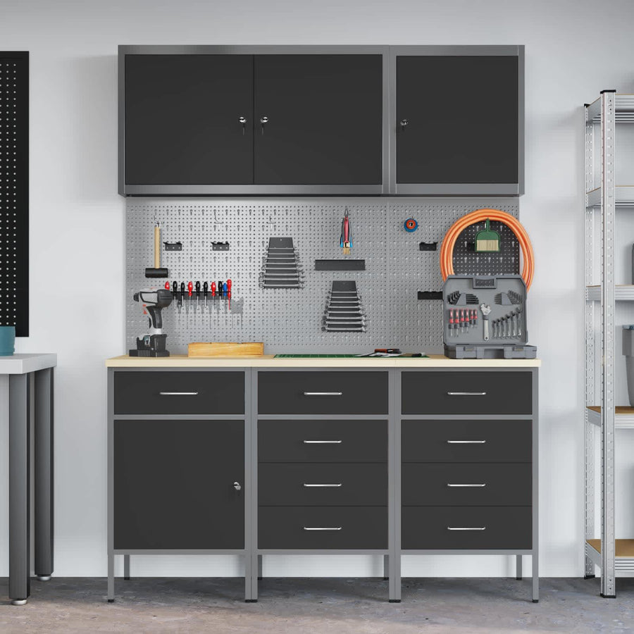 Werk kast met lade 8 pcs Zwart Engineered hout en staal