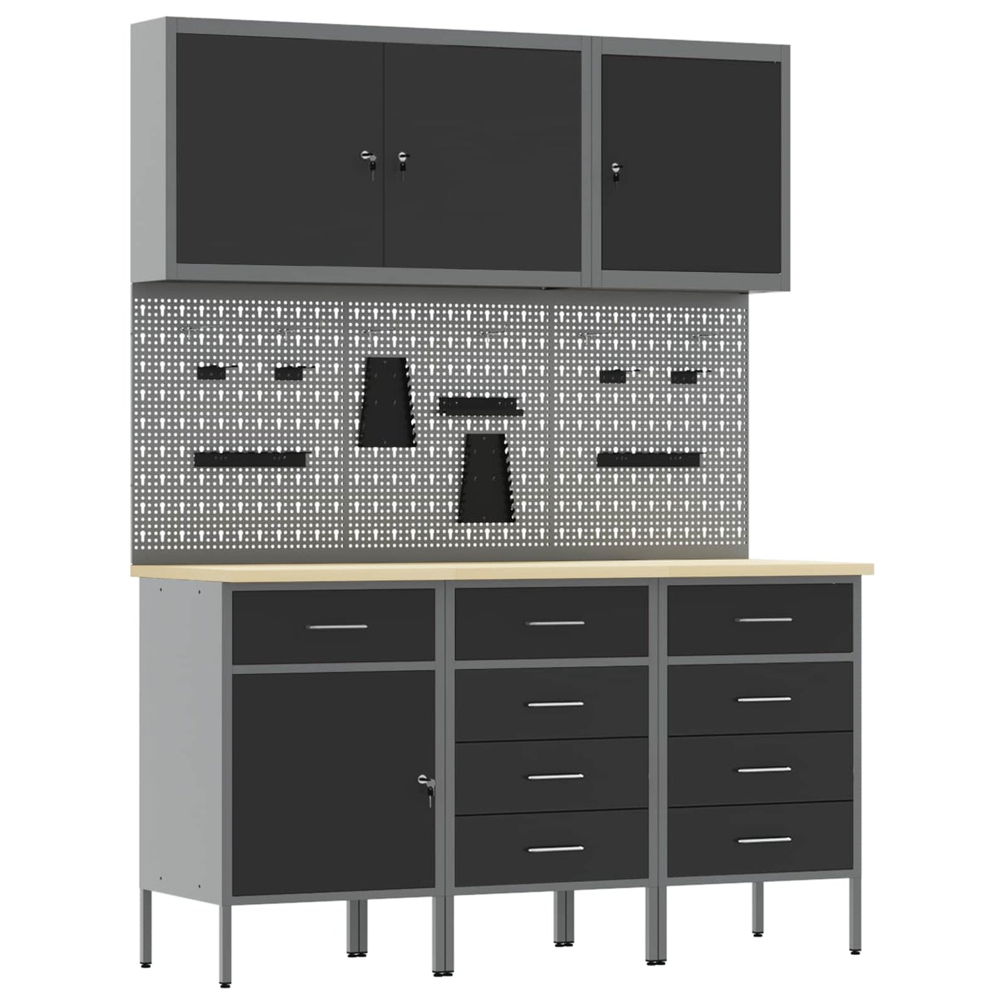 Werk kast met lade 8 pcs Zwart Engineered hout en staal
