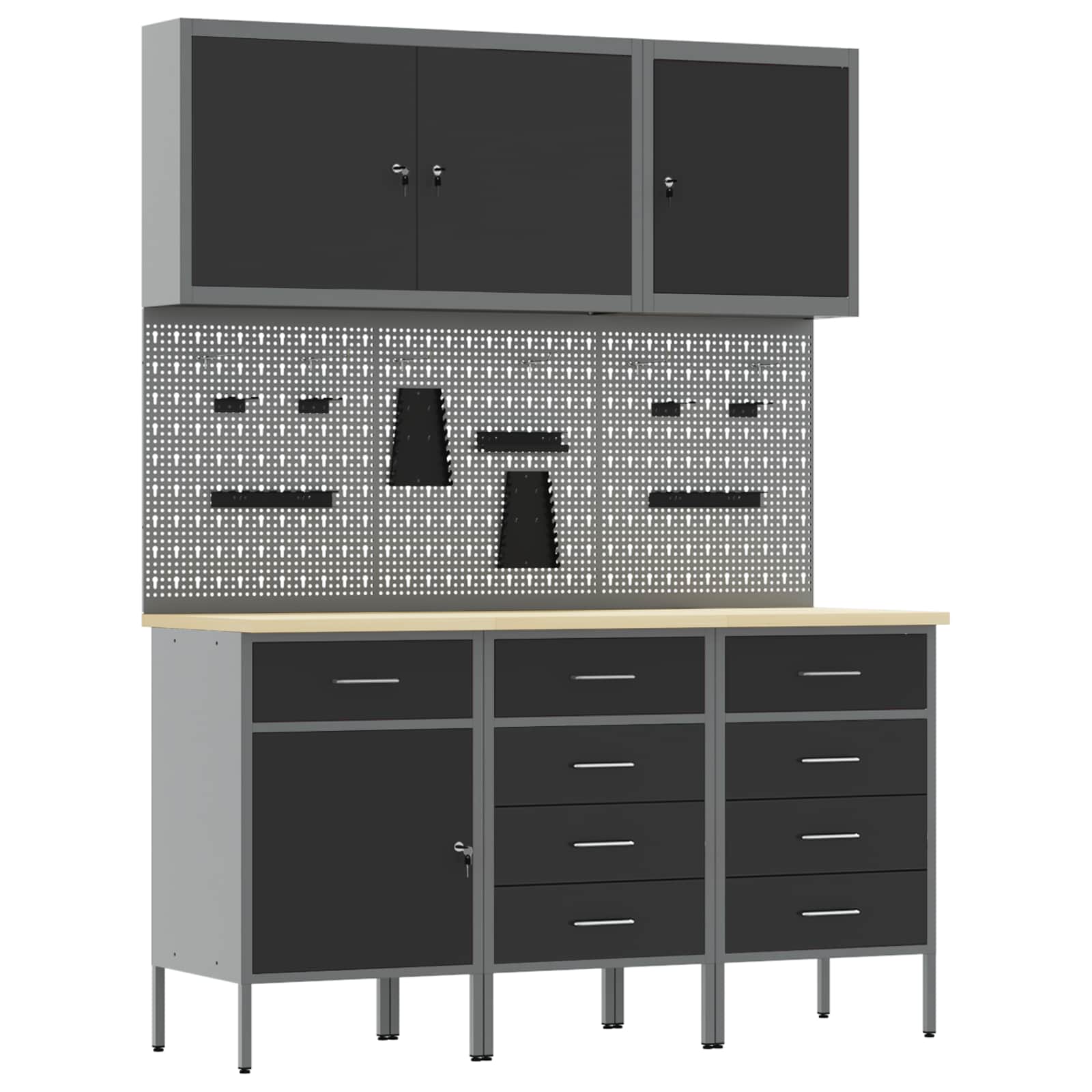 Werk kast met lade 8 pcs Zwart Engineered hout en staal