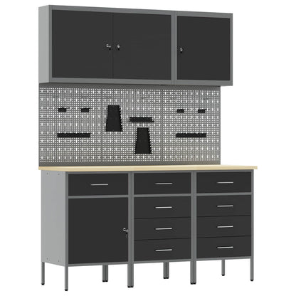 Werk kast met lade 8 pcs Zwart Engineered hout en staal