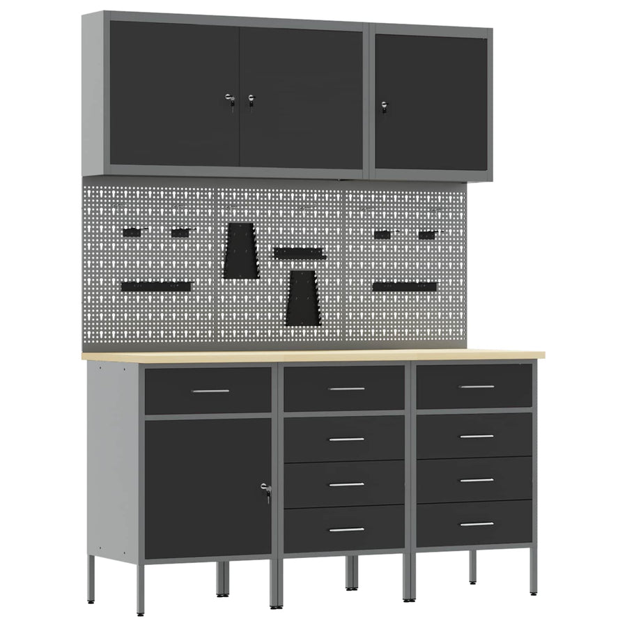 Werk kast met lade 8 pcs Zwart Engineered hout en staal