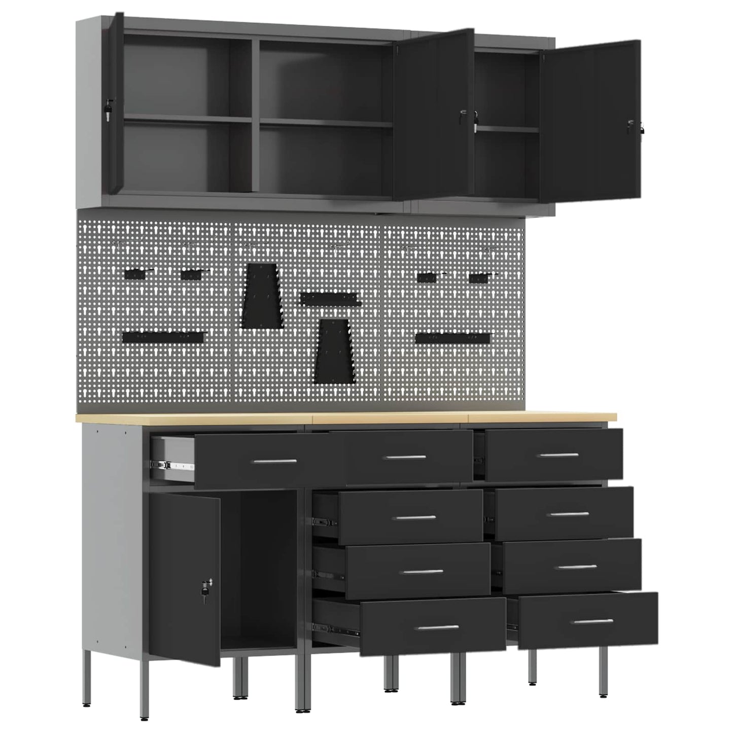 Werk kast met lade 8 pcs Zwart Engineered hout en staal