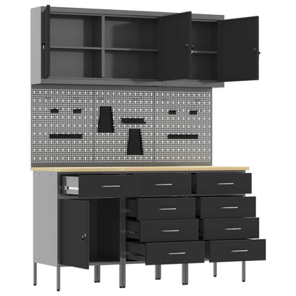 Werk kast met lade 8 pcs Zwart Engineered hout en staal