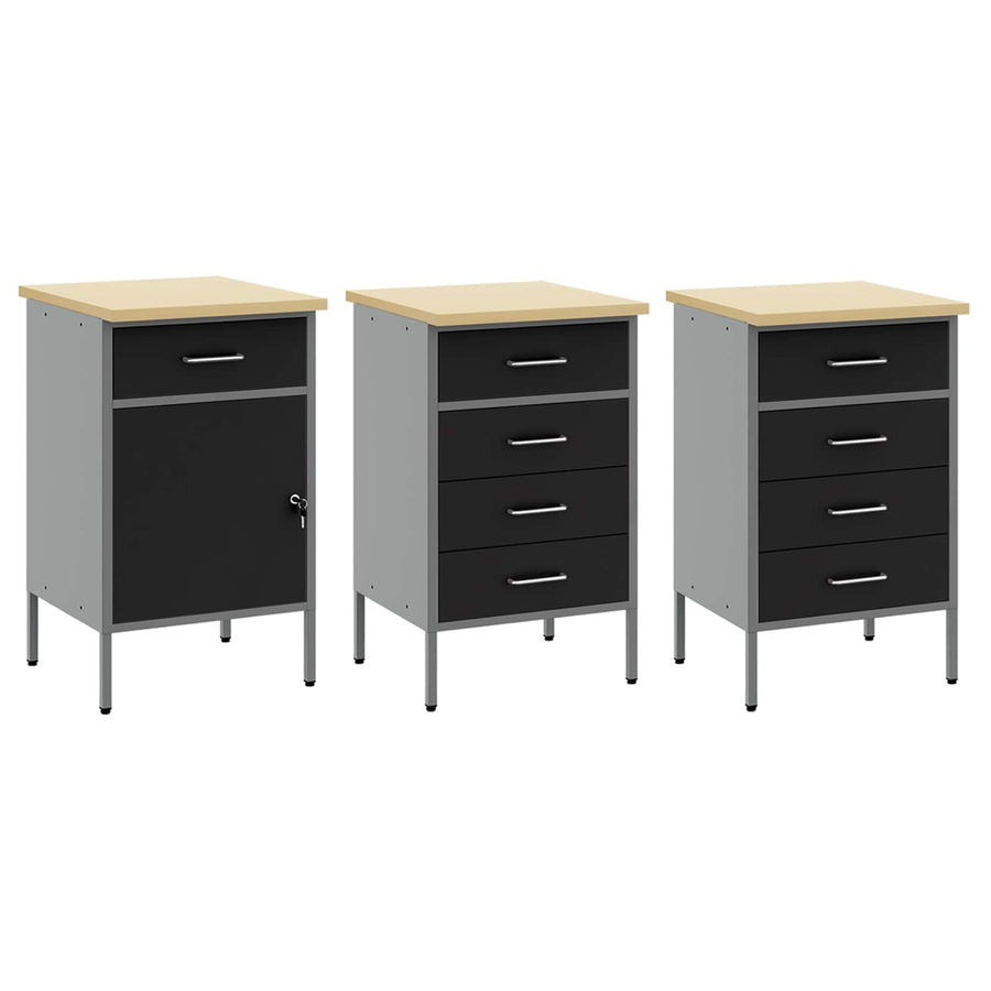 Werk kast met lade 8 pcs Zwart Engineered hout en staal