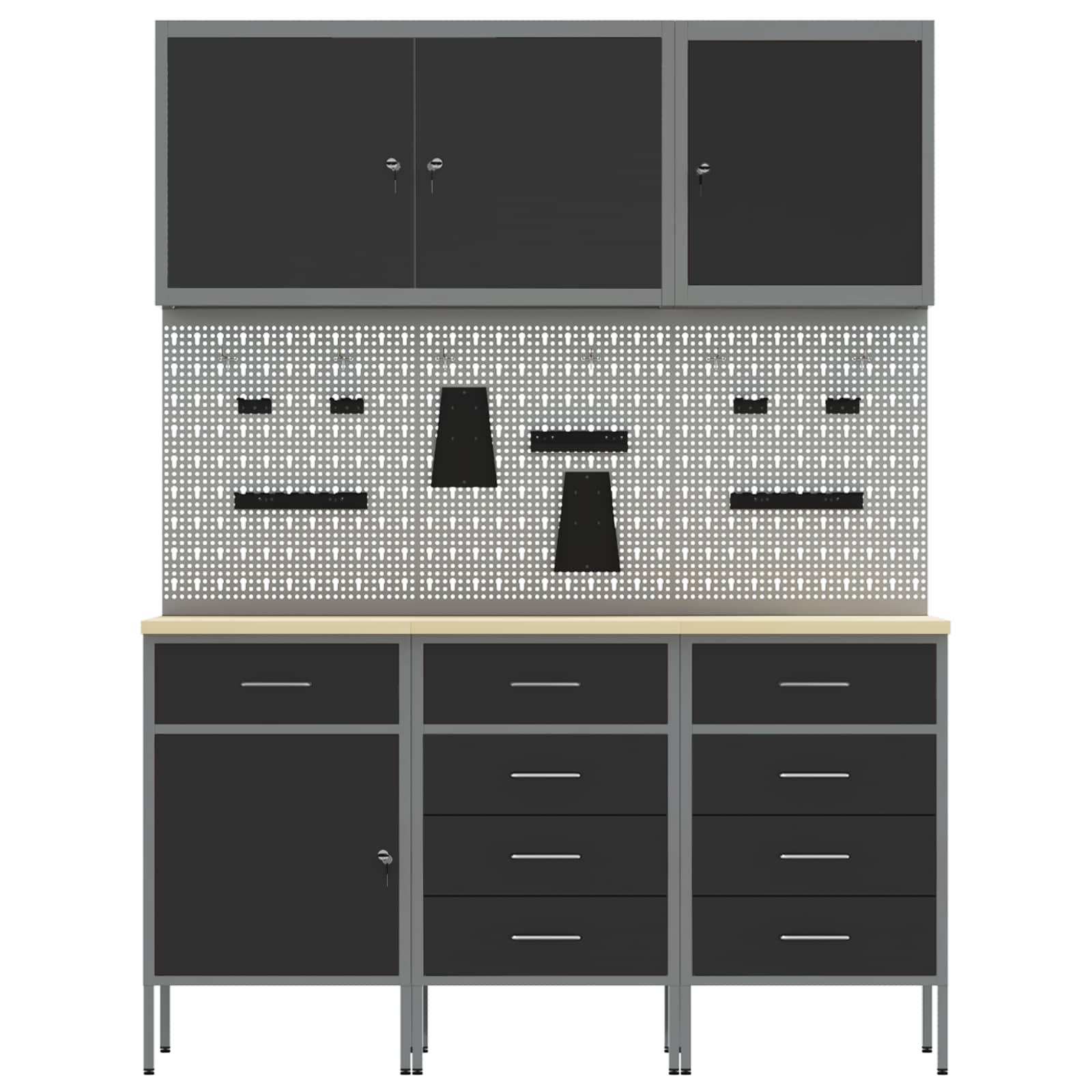 Werk kast met lade 8 pcs Zwart Engineered hout en staal
