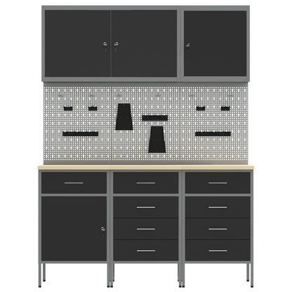 Werk kast met lade 8 pcs Zwart Engineered hout en staal
