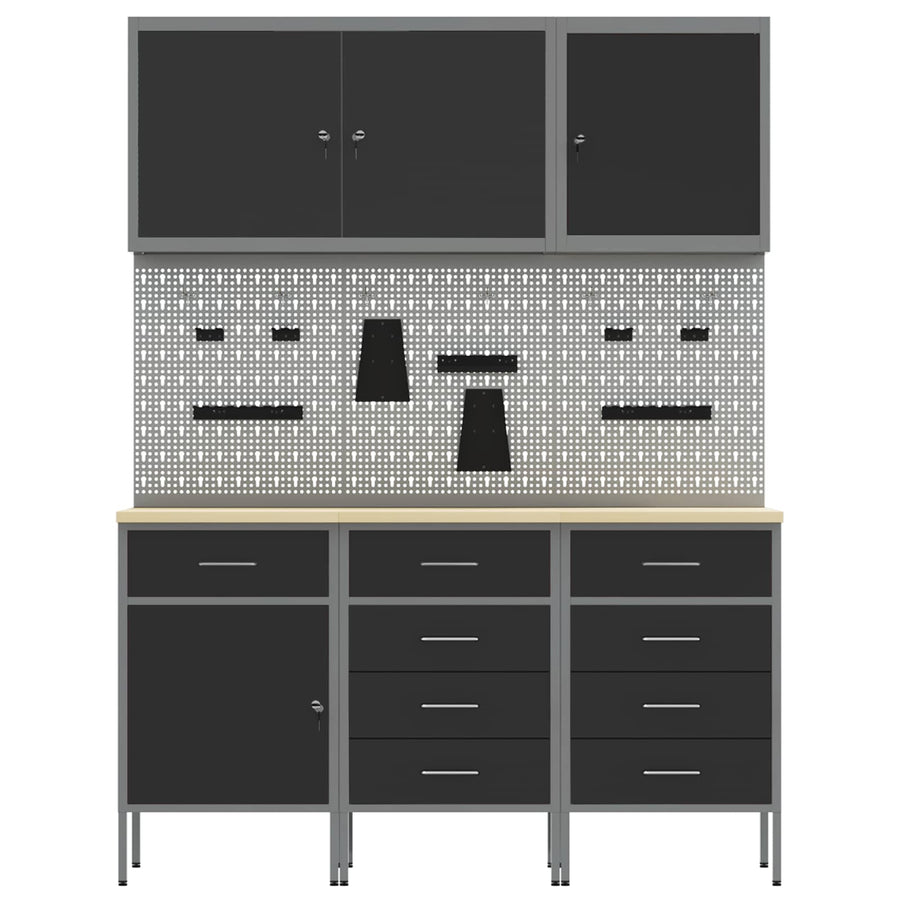 Werk kast met lade 8 pcs Zwart Engineered hout en staal