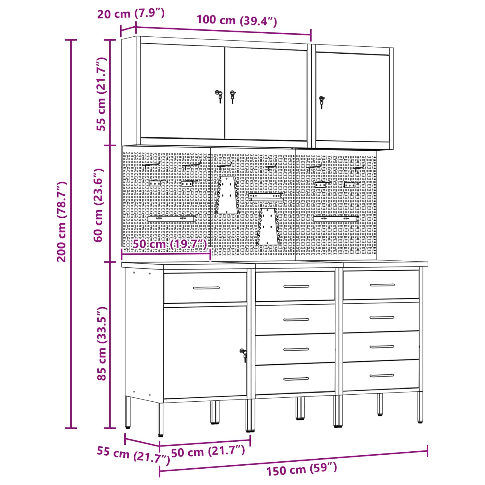 Werk kast met lade 8 pcs Zwart Engineered hout en staal