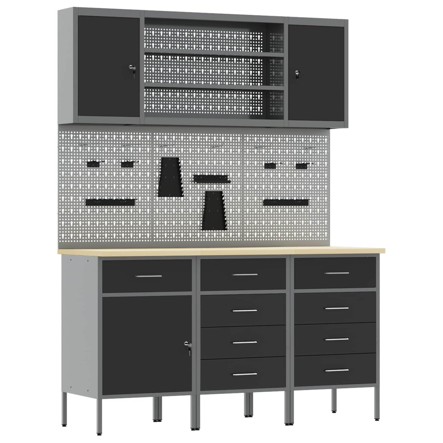 Werk kast met lade 7 pcs Zwart Engineered hout en staal