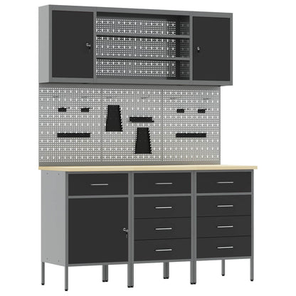 Werk kast met lade 7 pcs Zwart Engineered hout en staal