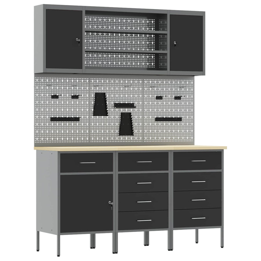 Werk kast met lade 7 pcs Zwart Engineered hout en staal