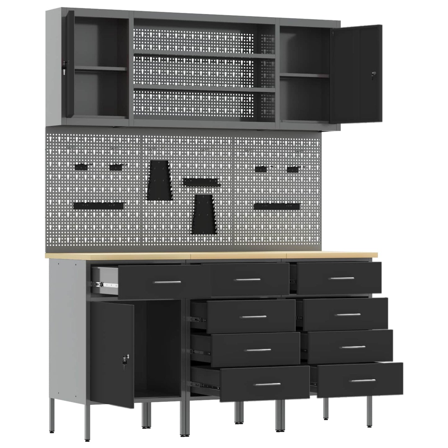 Werk kast met lade 7 pcs Zwart Engineered hout en staal