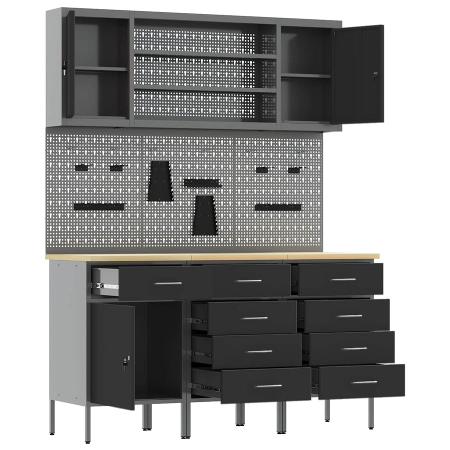 Werk kast met lade 7 pcs Zwart Engineered hout en staal