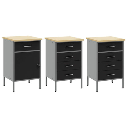 Werk kast met lade 7 pcs Zwart Engineered hout en staal