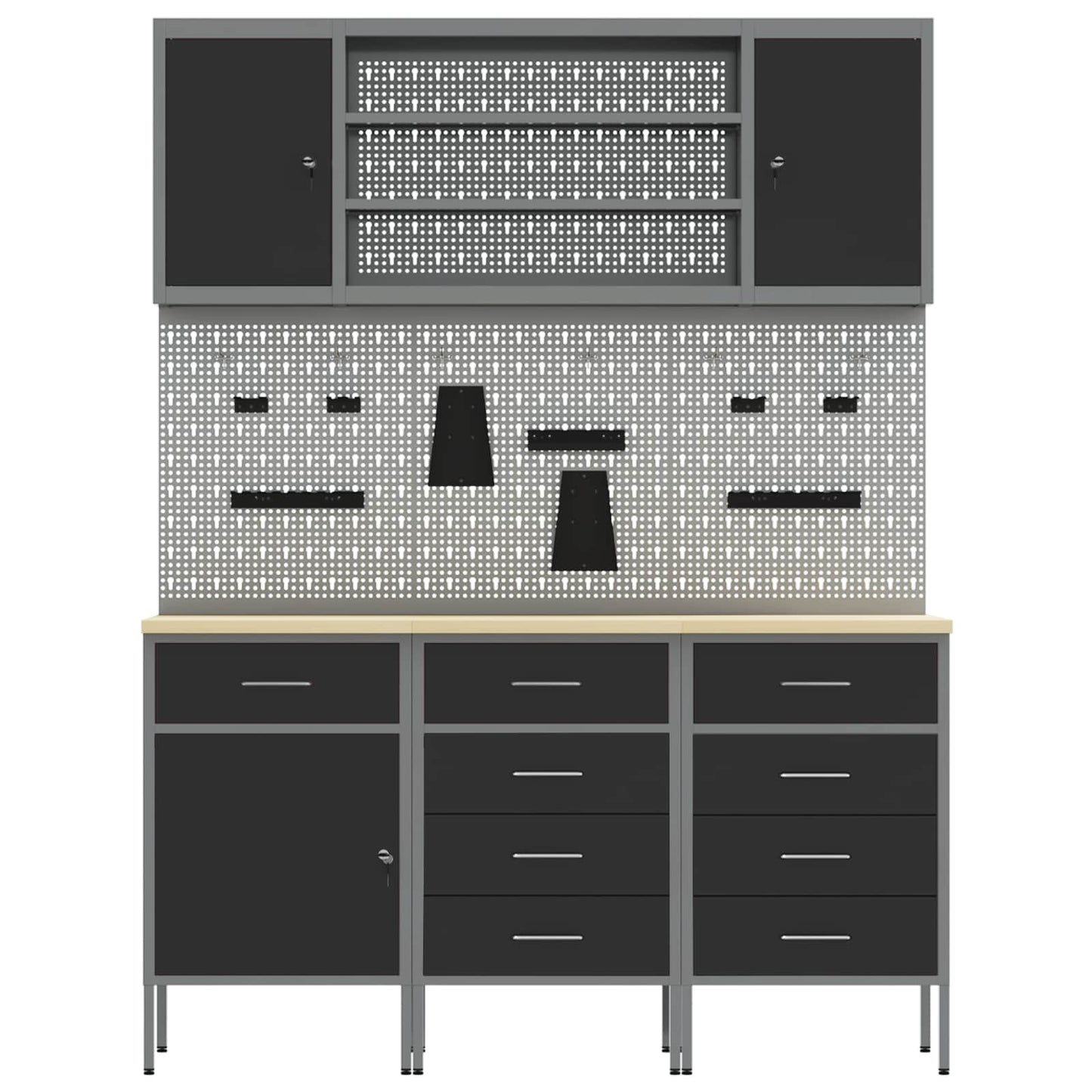 Werk kast met lade 7 pcs Zwart Engineered hout en staal